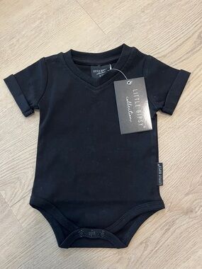 Little Bipsy Black Short-Sleeve V-Neck Baby Onesie